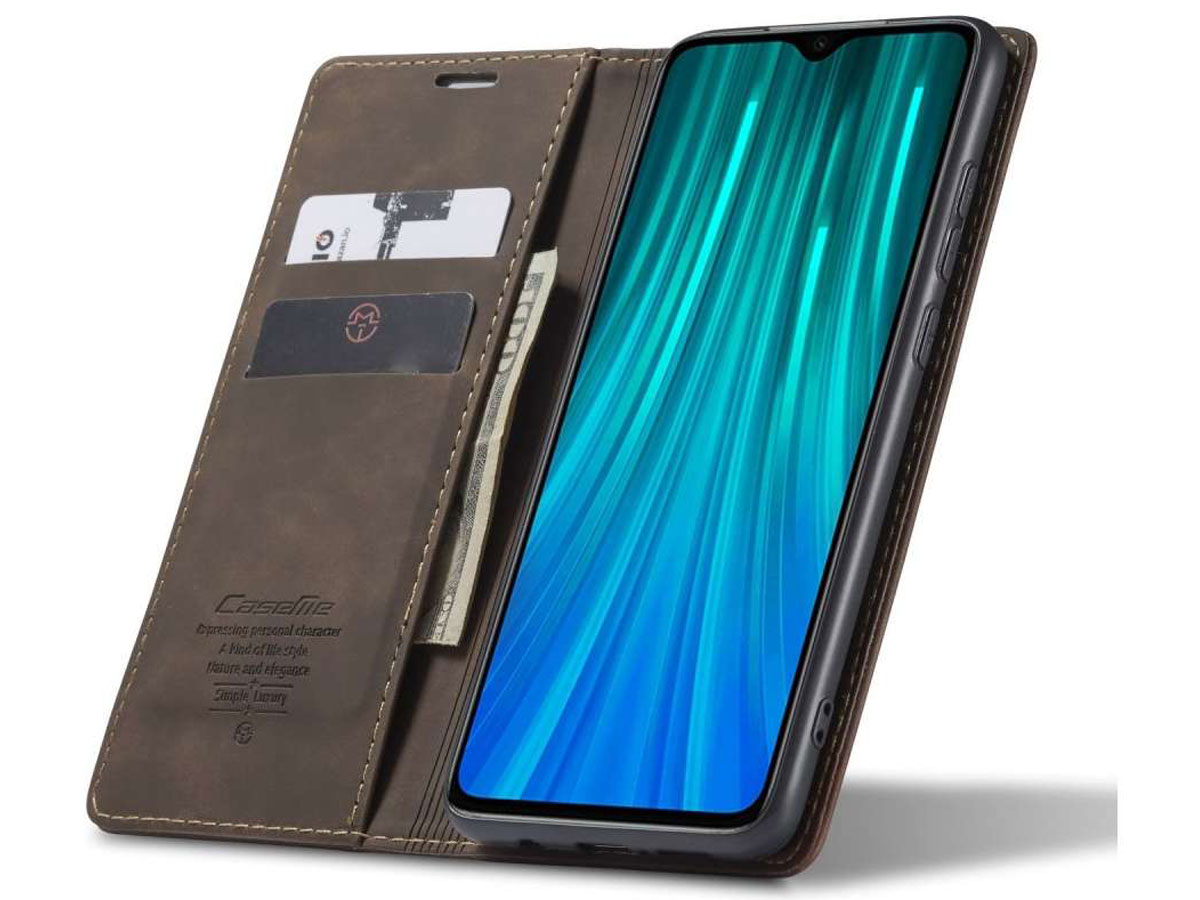 CaseMe Vintage BookCase Bruin - Xiaomi Redmi Note 8 Pro hoesje