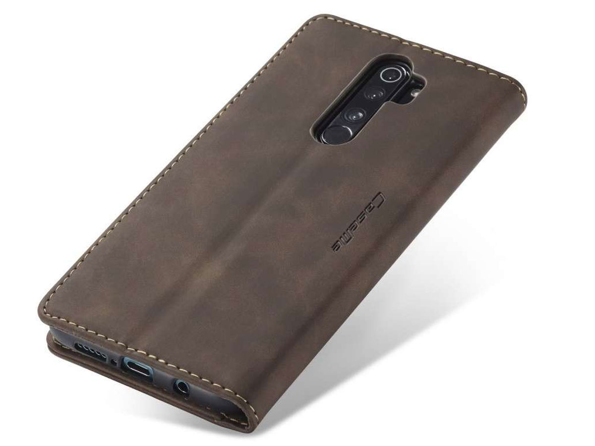 CaseMe Vintage BookCase Bruin - Xiaomi Redmi Note 8 Pro hoesje