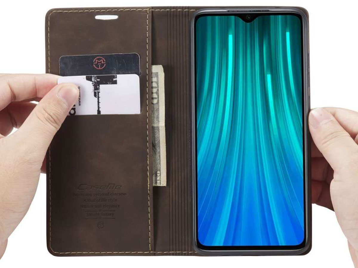 CaseMe Vintage BookCase Bruin - Xiaomi Redmi Note 8 Pro hoesje