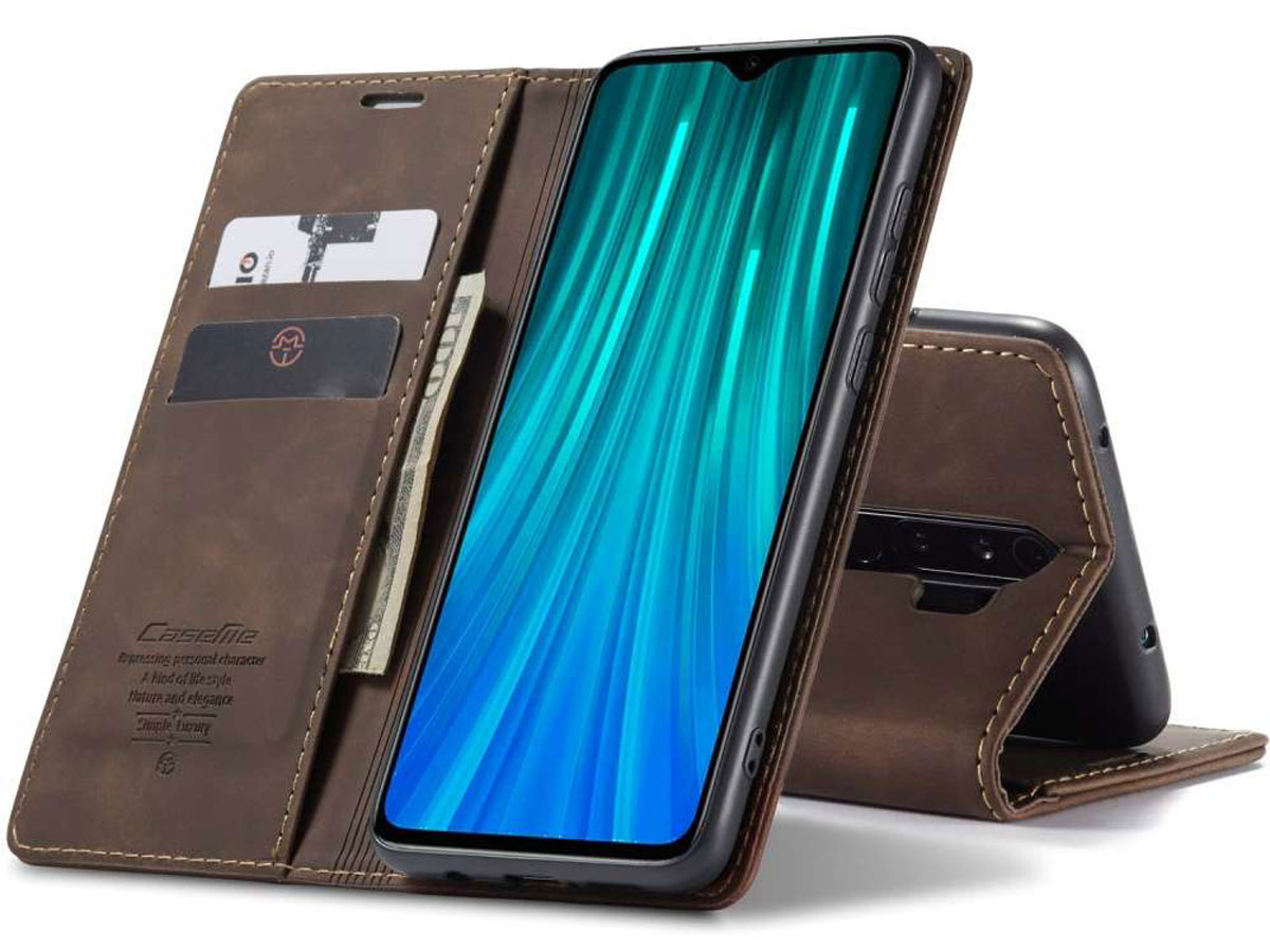 CaseMe Vintage BookCase Bruin - Xiaomi Redmi Note 8 Pro hoesje