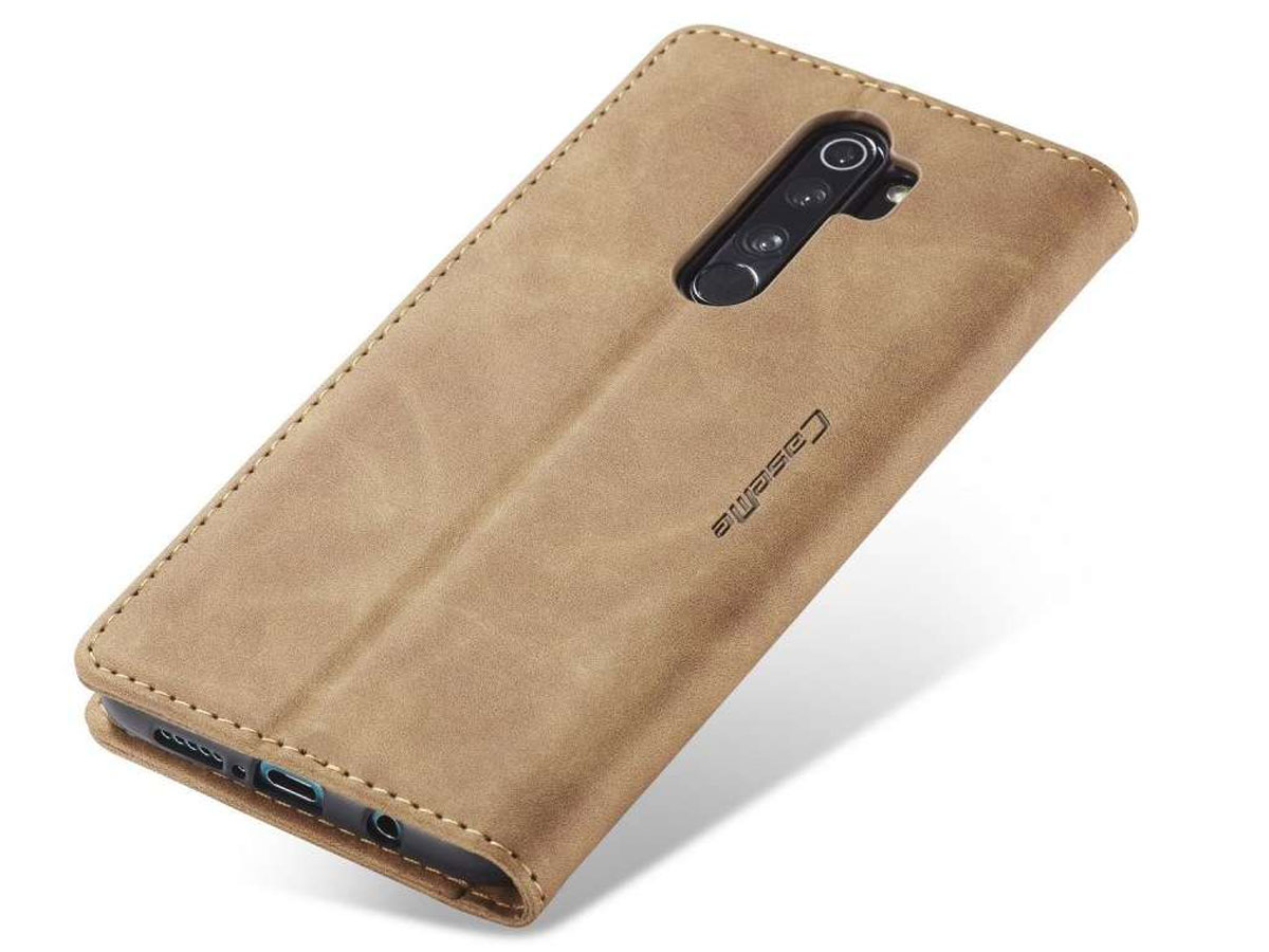 CaseMe Vintage BookCase Tan - Xiaomi Redmi Note 8 Pro hoesje