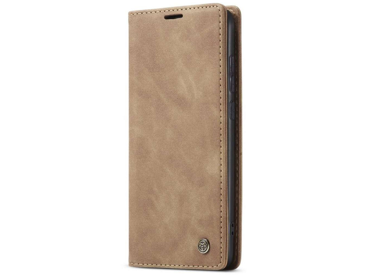 CaseMe Vintage BookCase Tan - Xiaomi Redmi Note 8 Pro hoesje