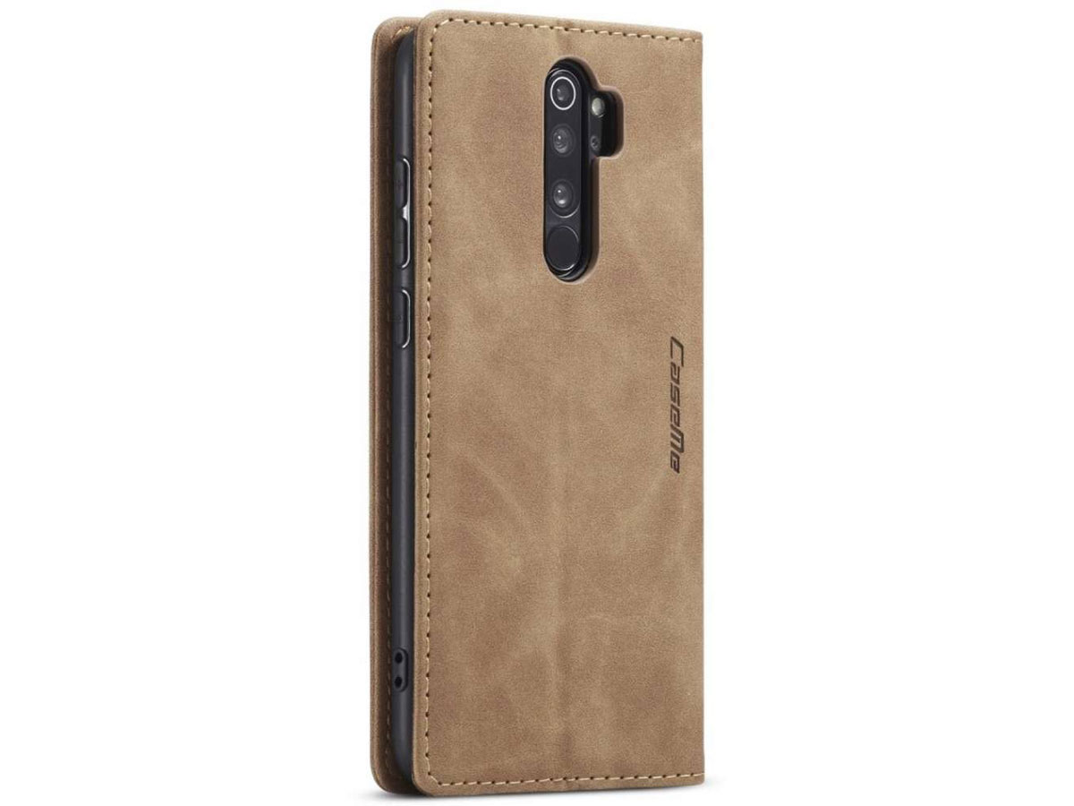 CaseMe Vintage BookCase Tan - Xiaomi Redmi Note 8 Pro hoesje