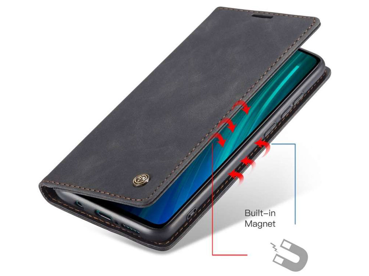 CaseMe Vintage BookCase Zwart - Xiaomi Redmi Note 8 Pro hoesje