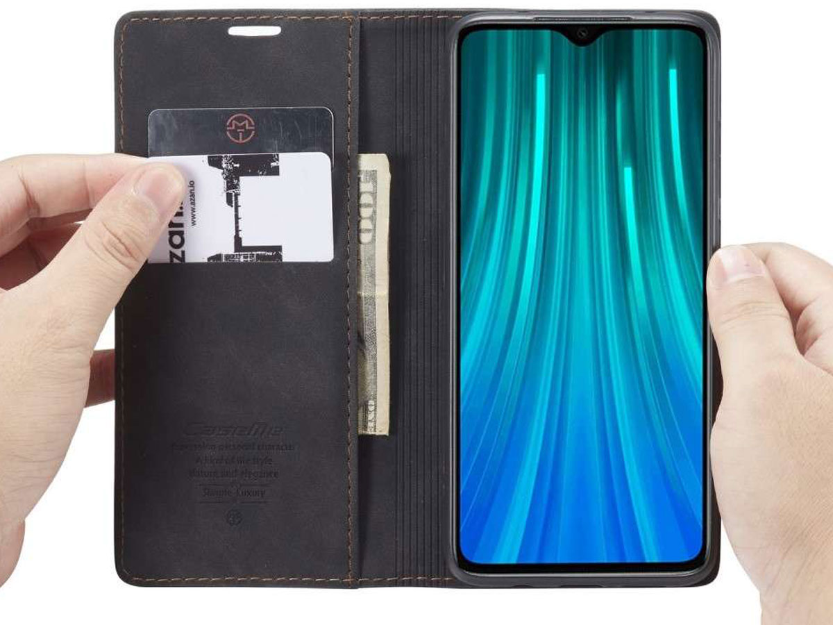 CaseMe Vintage BookCase Zwart - Xiaomi Redmi Note 8 Pro hoesje