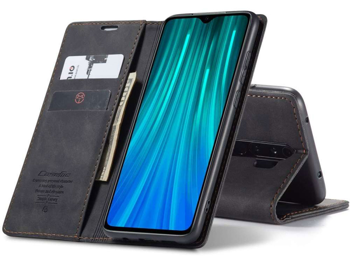 CaseMe Vintage BookCase Zwart - Xiaomi Redmi Note 8 Pro hoesje