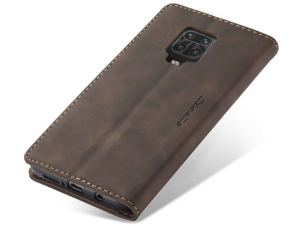 CaseMe Vintage BookCase Bruin - Xiaomi Redmi Note 9 Pro/9S hoesje