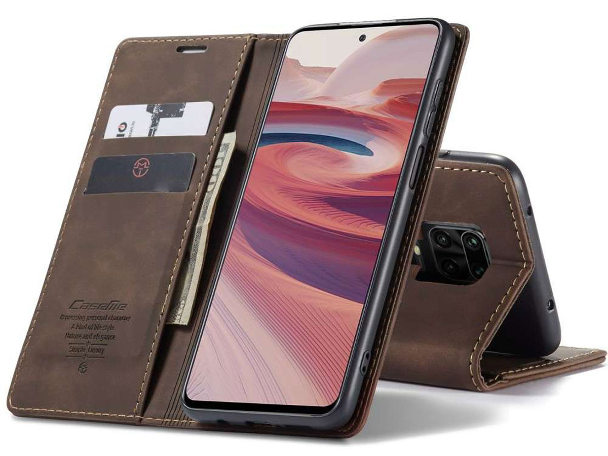 CaseMe Vintage BookCase Bruin - Xiaomi Redmi Note 9 Pro/9S hoesje