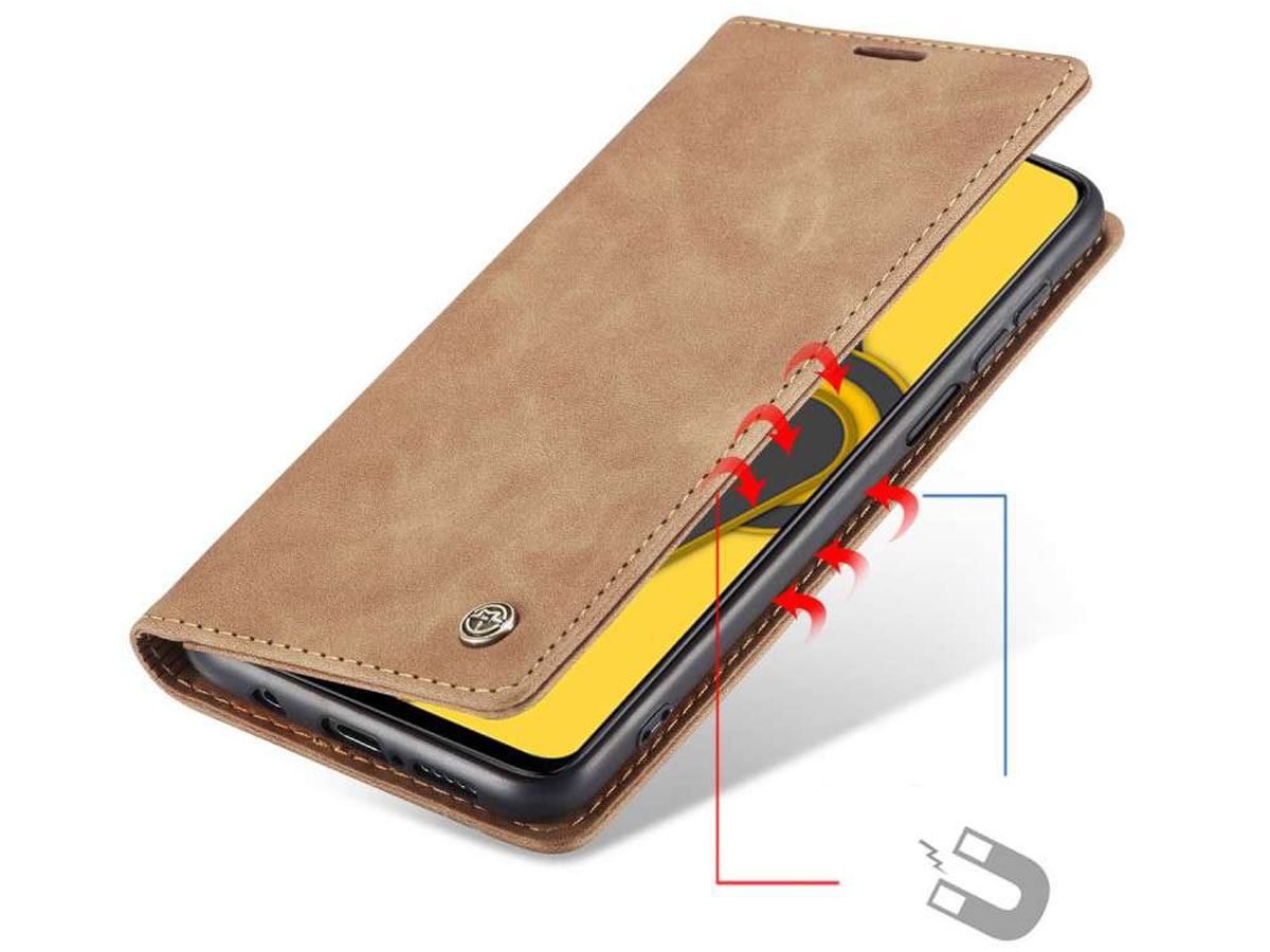 CaseMe Vintage BookCase Tan - Xiaomi Redmi Note 9 Pro/9S hoesje