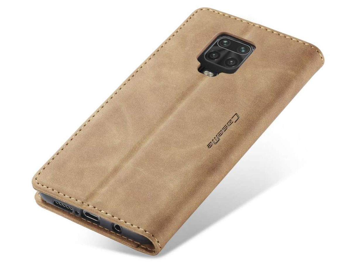 CaseMe Vintage BookCase Tan - Xiaomi Redmi Note 9 Pro/9S hoesje