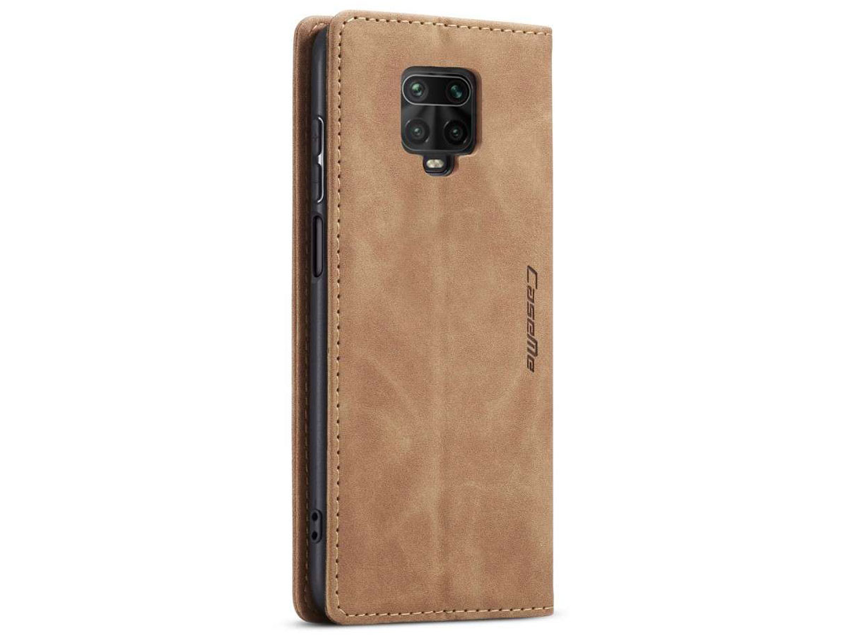 CaseMe Vintage BookCase Tan - Xiaomi Redmi Note 9 Pro/9S hoesje