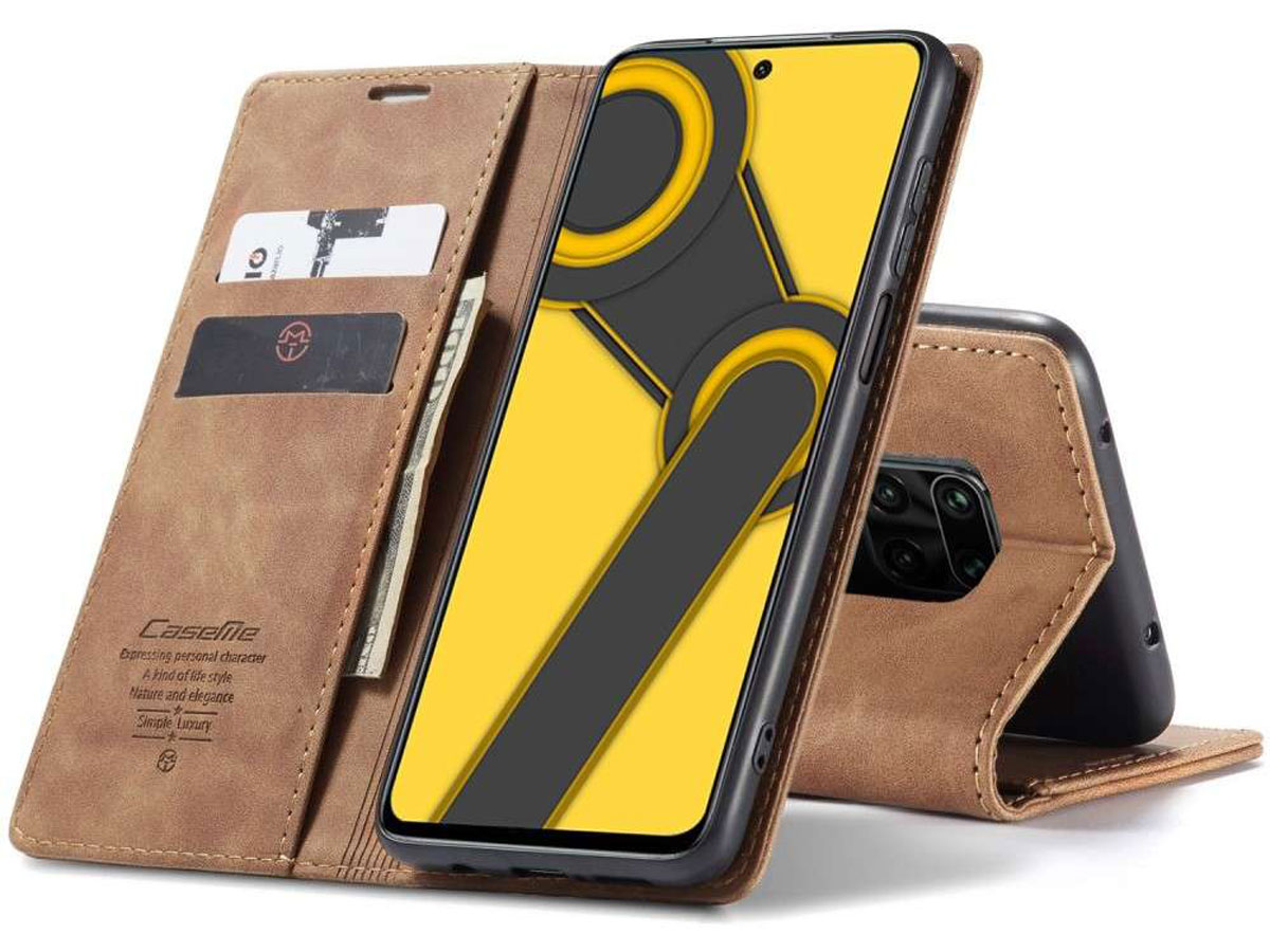 CaseMe Vintage BookCase Tan - Xiaomi Redmi Note 9 Pro/9S hoesje