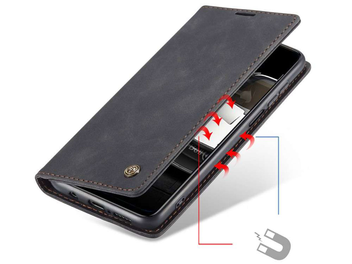 CaseMe Vintage BookCase Zwart - Xiaomi Redmi Note 9 Pro/9S hoesje