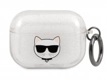 Karl Lagerfeld Choupette Glitter Case Zilver - AirPods Pro Hoesje