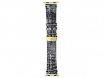 Gatti Alligator Apple Watch Band 42/44/45/49mm - Jet Black Silver Dust/Gold