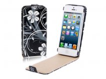 Black Flowers Kunstleren Flip Case voor iPhone 5/5S