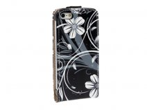 Black Flowers Kunstleren Flip Case voor iPhone 5/5S
