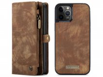 CaseMe 2in1 Wallet Case met Ritsvak Bruin - iPhone 12/12 Pro Hoesje
