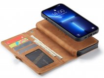 CaseMania 2in1 Wallet Case met Ritsvak Bruin - iPhone 13 Mini Hoesje