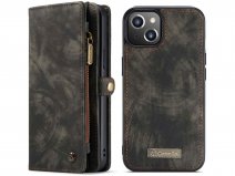 CaseMe 2in1 Wallet Case met Ritsvak Zwart - iPhone 13 Mini Hoesje