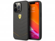 Ferrari Quilted Leather Case Zwart/Geel - iPhone 13 Pro Hoesje