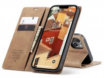 CaseMania Vintage Slim Bookcase Tan Bruin - iPhone 14 hoesje