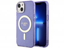 Guess Glitter MagSafe TPU Case Paars - iPhone 14 hoesje