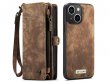 CaseMe 2in1 Wallet Case met Ritsvak Bruin - iPhone 14 Plus Hoesje