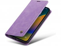 CaseMania Vintage Slim Bookcase Lila Paars - iPhone 14 Pro hoesje