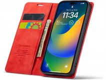 CaseMania Vintage Slim Bookcase Rood - iPhone 14 Pro hoesje