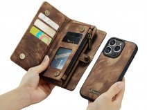 CaseMe 2in1 Wallet Case met Ritsvak Bruin - iPhone 14 Pro Hoesje