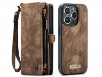 CaseMe 2in1 Wallet Case met Ritsvak Bruin - iPhone 14 Pro Hoesje