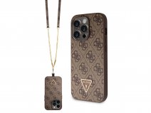 Guess 4G Monogram Necklace Case Bruin - iPhone 14 Pro hoesje