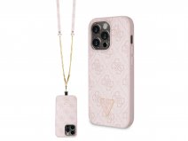Guess 4G Monogram Necklace Case Roze - iPhone 14 Pro hoesje