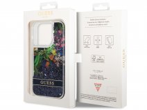 Guess Floral Liquid Glitter Case Blauw - iPhone 14 Pro hoesje
