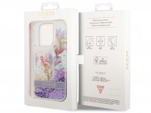 Guess Floral Liquid Glitter Case Paars - iPhone 14 Pro hoesje