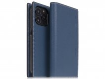 SLG Design D6 Leather Diary Case Blauw - iPhone 14 Pro hoesje Leer