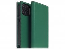 SLG Design D6 Leather Diary Case Groen - iPhone 14 Pro hoesje Leer