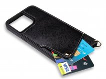 CaseMania Crossbody Card Case met Koord - iPhone 14 Pro Max Hoesje Zwart