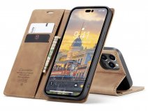 CaseMania Vintage Slim Bookcase Tan - iPhone 14 Pro Max hoesje