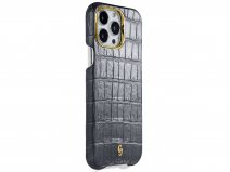 Gatti Classica Alligator Case Jet Black Silver Dust/Gold - iPhone 14 Pro Max hoesje