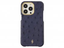 Gatti Classica Ostrich Case Blue Gibilterra/Gold - iPhone 14 Pro Max hoesje