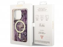 Guess Leopard MagSafe TPU Case Paars - iPhone 14 Pro Max hoesje