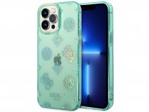 Guess Peony Glitter TPU Case Turquoise - iPhone 14 Pro Max hoesje