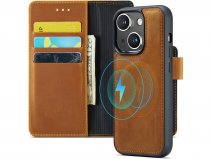 CaseMania 2in1 Magnetic Leather Bookcase Cognac - iPhone 15 Hoesje Leer