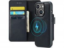 CaseMania 2in1 Magnetic Leather Bookcase Zwart - iPhone 15 Hoesje Leer