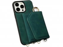 CaseMania 2in1 Koord Case met MagSafe Spiegel Wallet Groen - iPhone 15 Hoesje