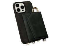 CaseMania 2in1 Koord Case met MagSafe Spiegel Wallet Zwart - iPhone 15 Hoesje