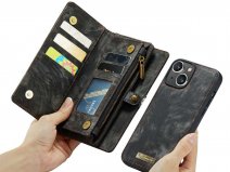 CaseMe 2in1 Wallet Case met Ritsvak Zwart - iPhone 15 Hoesje