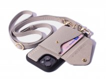 Pebbel Crossbody Case met Leren Koord - iPhone 15 Hoesje Leer Greige